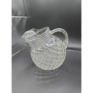 1940 Vintage Anchor Hocking Clear Waterford Waffle Tilted Ball Pitcher